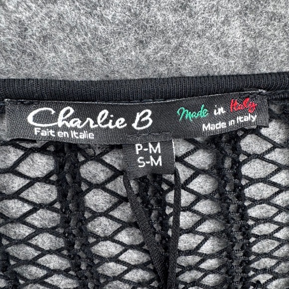 Charlie B Women Crochet Knit Open Front Waterfall Duster Cardigan Size S/M Black - Picture 2 of 11